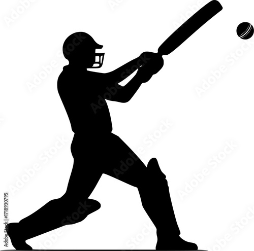 Black and white vector silhouette of a cricket batsman performing a pull shot, minimal monochrome sports illustration for cricket design, posters, and athletic concepts.