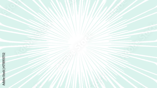 Turquoise and white sunburst background. Abstract wallpaper with rays. Sunshine hand drawn vector.	