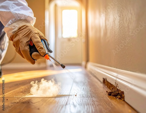 Pest Control Specialist Treating Termite Damage in a Home