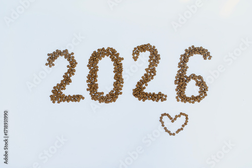 Canvas Print Calendar 2026 from Dry pet food on a white background
