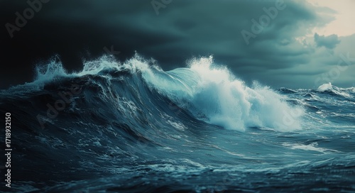 Waves Crashing Against the Shore During a Stormy Evening at the Ocean.