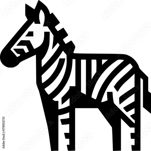 Zebra Icon in Focus: A striking illustration of a zebra, with bold black and white stripes, conveys an African safari atmosphere, perfect for educational or illustrative projects.
