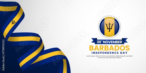 Barbados independence day banner background 30th november design element with waving ribbon flag