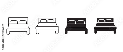 Double bed icon set. isolated on white background in black and white style.