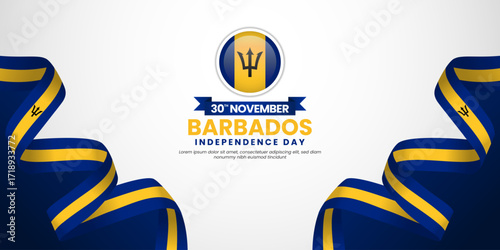 Barbados independence day banner background 30th november design element with waving ribbon flag