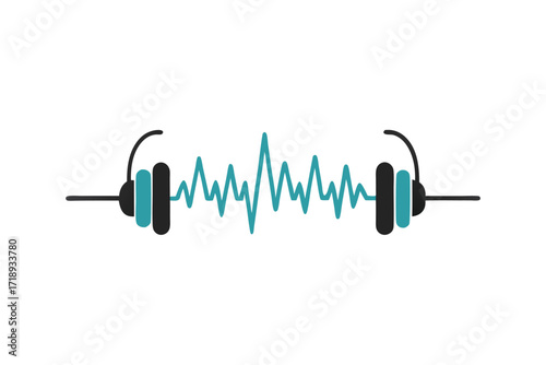 Headphone Design with Turquoise Sound Wave on White Background