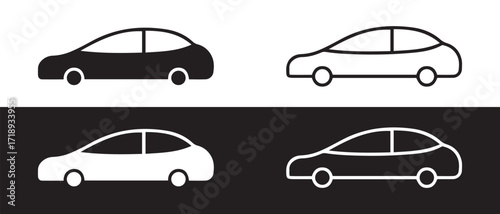Set of car icons. isolated on white background and black background in style.