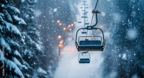 Scenic Chairlift Rides Through Snowy Landscape in Winter Forest.