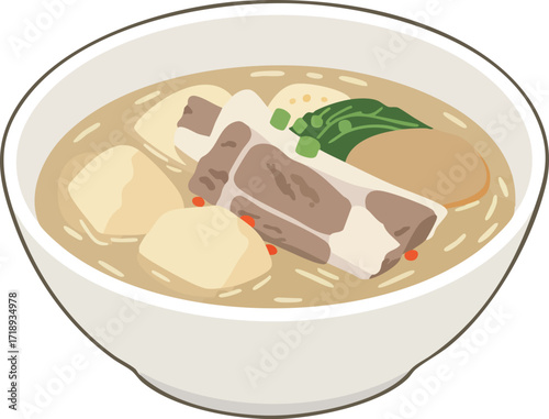 A bowl of Korean Galbi-tang, a hearty soup with beef short ribs and vegetables.
