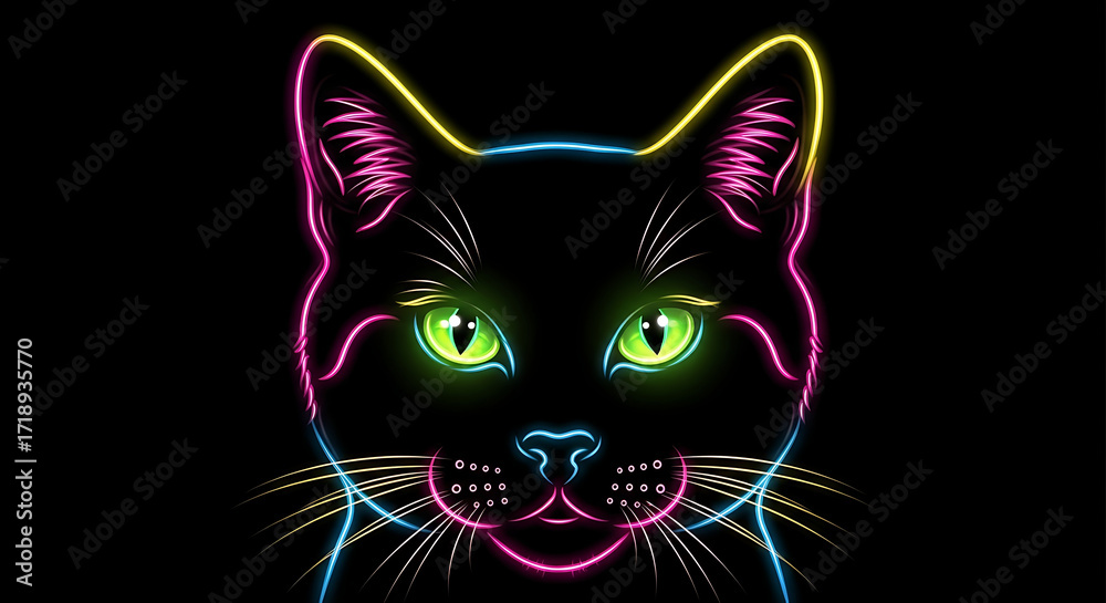Obraz premium Neon Cat Face Luminous Glow with Bright Eyes
