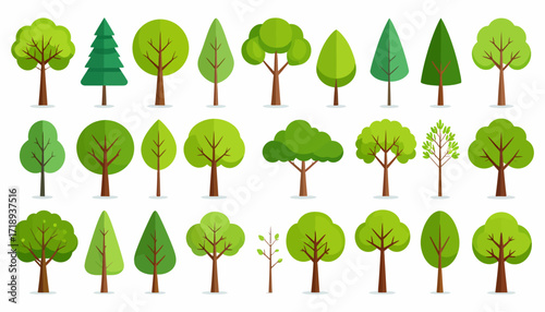 Collection of various green trees, forest illustration, nature, landscape design elements