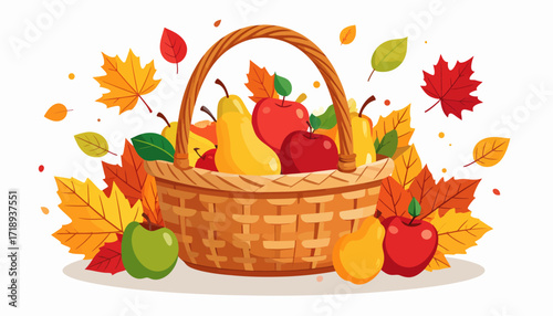 Autumn Harvest A Wholesome Basket of Apples, Pears, and Seasonal Leaves in a Warm, Rustic Style