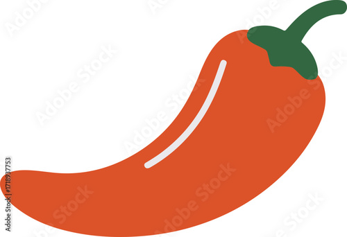 Minimalist Flat Design Illustration of Red Chili Pepper with Green Stem
