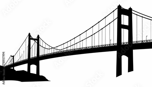 Silhouette of a suspension bridge in a clean black design, vector illustration