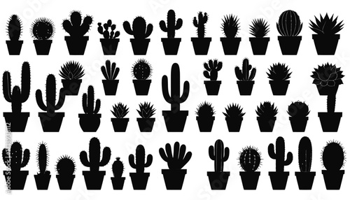 Diverse Cactus Silhouettes A Collection of Potted Plants for Design and Decor