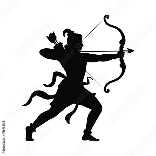 Silhouette of Lord Rama with Bow and Arrow Depicting Hindu Mythology Icon