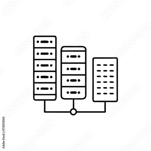 Connected Servers Network Icon Outline Style Isolated on Background