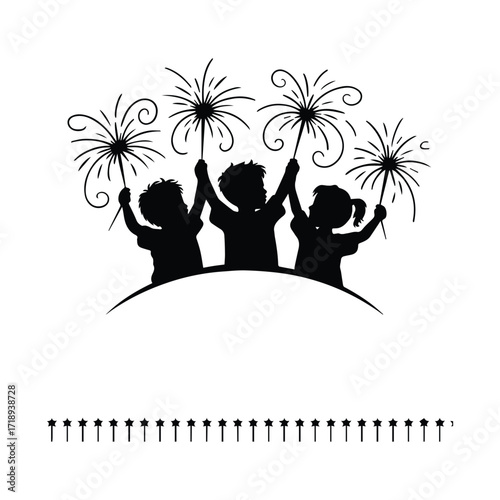 Silhouetted children celebrate with sparklers new years eve celebration joy happy childhood memories festive occasion