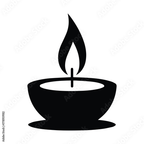 Simple Black and White Candle Illustration with Bright Flame and Tranquil Symbolism Vector Art