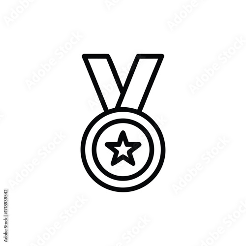 Medal Icon with Star Symbol and Ribbon Outline Style on Background