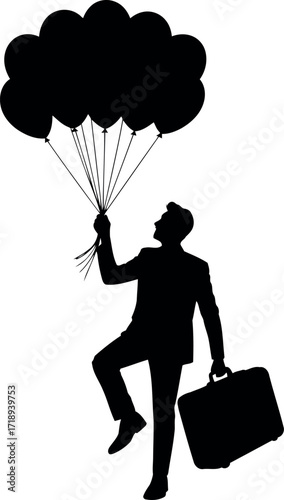 Business man levitating with colorful balloons carrying briefcase vector
