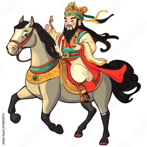 god of wealth on horseback, new year, asia, vector, transparent background, festival, god of wealth, horse, ride