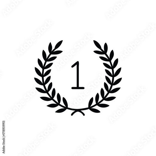 First Place Icon Simple Number 1 in Laurel Wreath Achievement Symbol