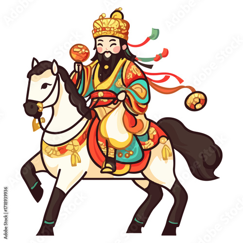 god of wealth on horseback, new year, asia, vector, transparent background, festival, god of wealth, horse, ride