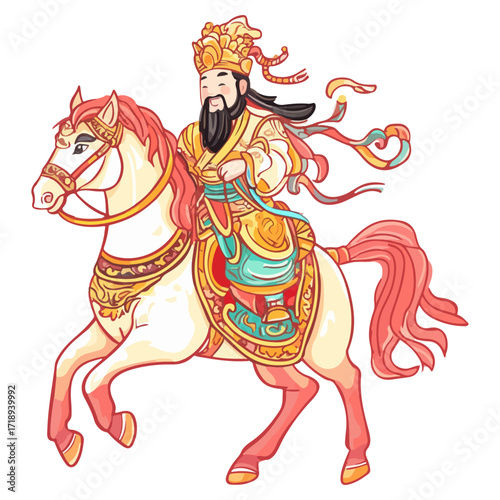 god of wealth on horseback, new year, asia, vector, transparent background, festival, god of wealth, horse, ride