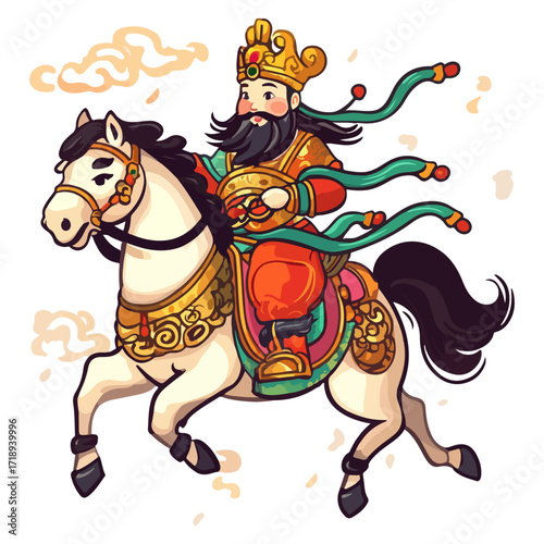 god of wealth on horseback, new year, asia, vector, transparent background, festival, god of wealth, horse, ride