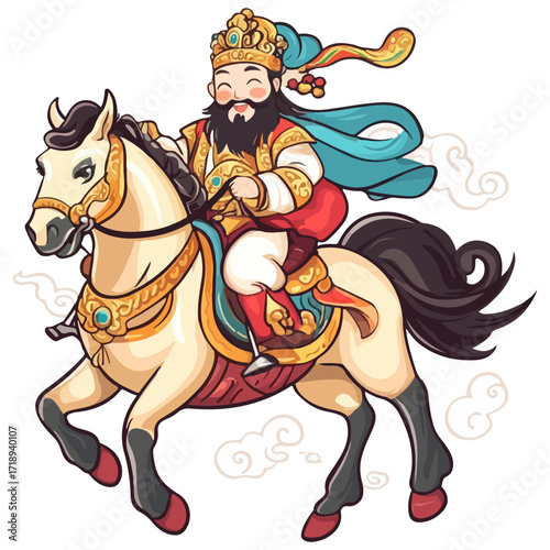 god of wealth on horseback, new year, asia, vector, transparent background, festival, god of wealth, horse, ride
