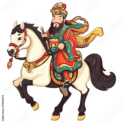 god of wealth on horseback, new year, asia, vector, transparent background, festival, god of wealth, horse, ride