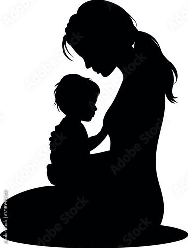 Mother and child silhouette affectionate embrace gentle love vector