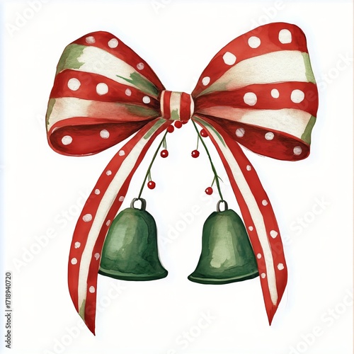 Colorful Festive Bow With Bells for Holiday Decoration