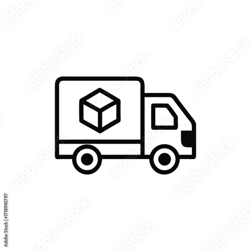 Outline Style Truck Delivering Box with Background. Delivery Concept