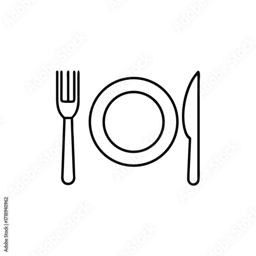 Plate with Fork and Knife Minimalist Style on White Background