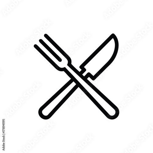 Simple Crossed Fork and Knife Icon Cutlery Design with Background