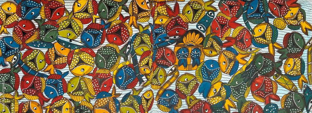 Fototapeta premium Hand painted fish ornament in traditional Indian style