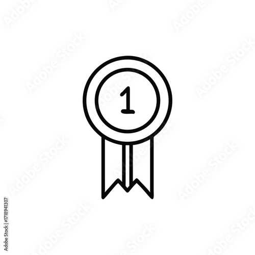 Simple First Place Medal Icon with Ribbon Award Outline, Background