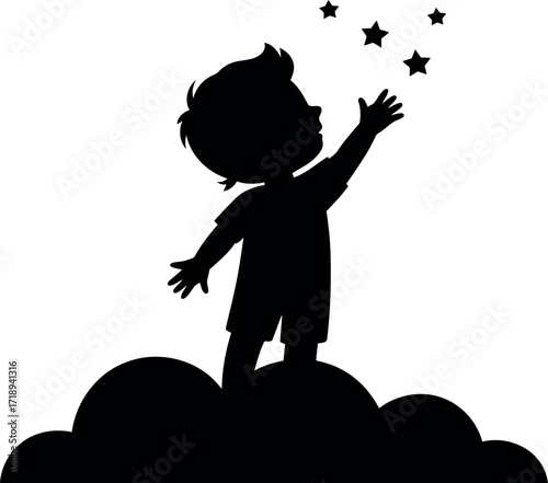 Child reaching for stars silhouette joyful dreamer vector