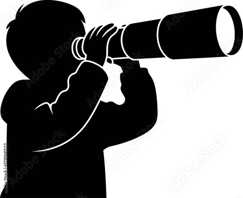 Child silhouette gazing through telescope discovering future and possibilities vector