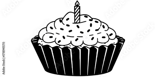 Delicious cupcake with candle dessert sweet treat bakery birthday party celebration confectionery baked goods