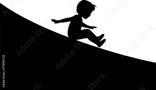 Joyful child silhouette sliding down hill vector