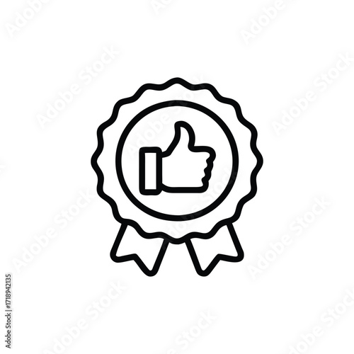 Thumb Up Badge Icon in Black Outline with Background