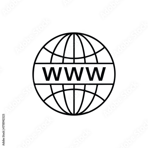 Www Text Inside Globe Icon Outline Style on White Background Internet Technology