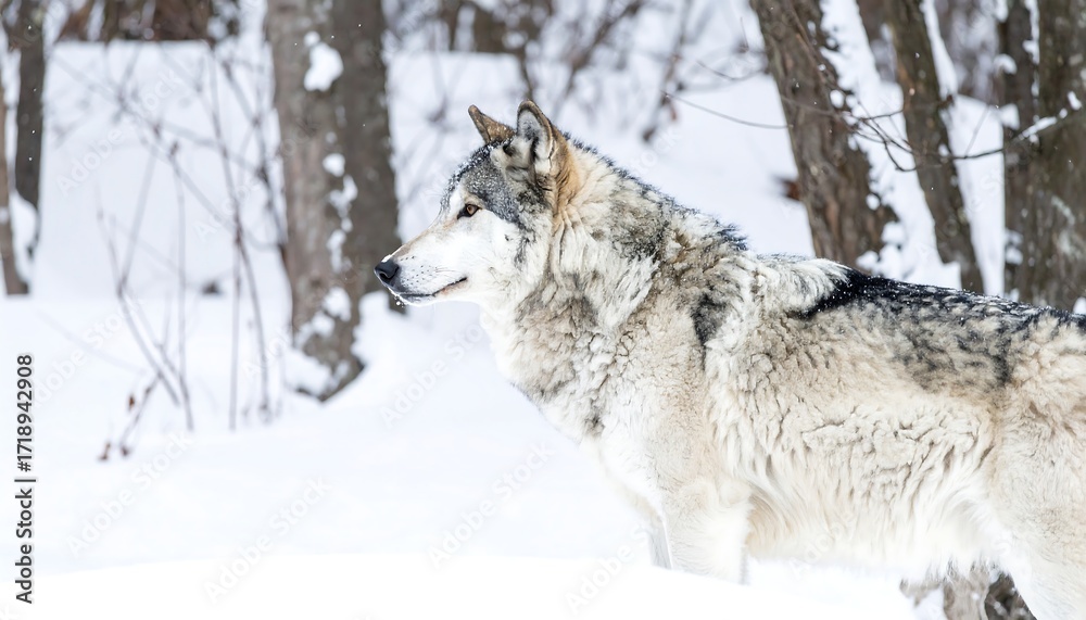 Naklejka premium Gray wolf in snowy forest