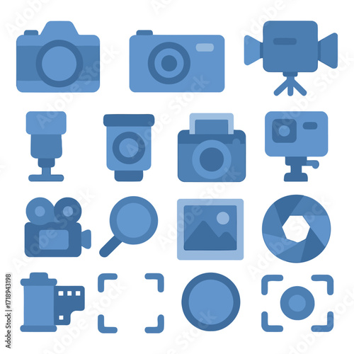 Capturing the Moment: A flat lay featuring an array of iconic camera and photography equipment, ready to tell stories through visual narratives. 