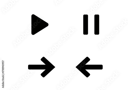 A collection of simple black icons play pause forward and backward arrows