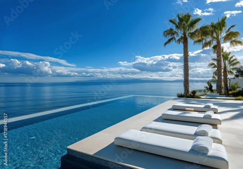 Stunning Ocean View From a Luxury Resort With Palm Trees and an Infinity Pool...