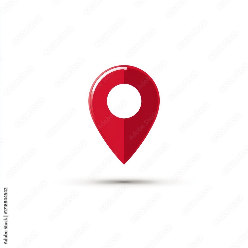 Fototapeta premium Simple red map pin icon, glossy finish, drop shadow